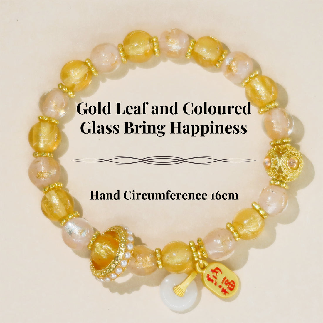 Gold Foil Candy-Heart Bracelet-Peace,Five Blessings & Fulfillment