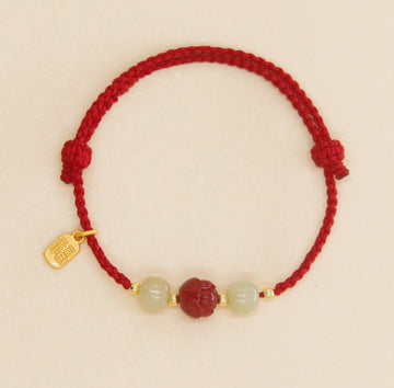 Lotus, "Fu," and Cinnabar Bracelet-Boost Academic Success with Personalized Blessings