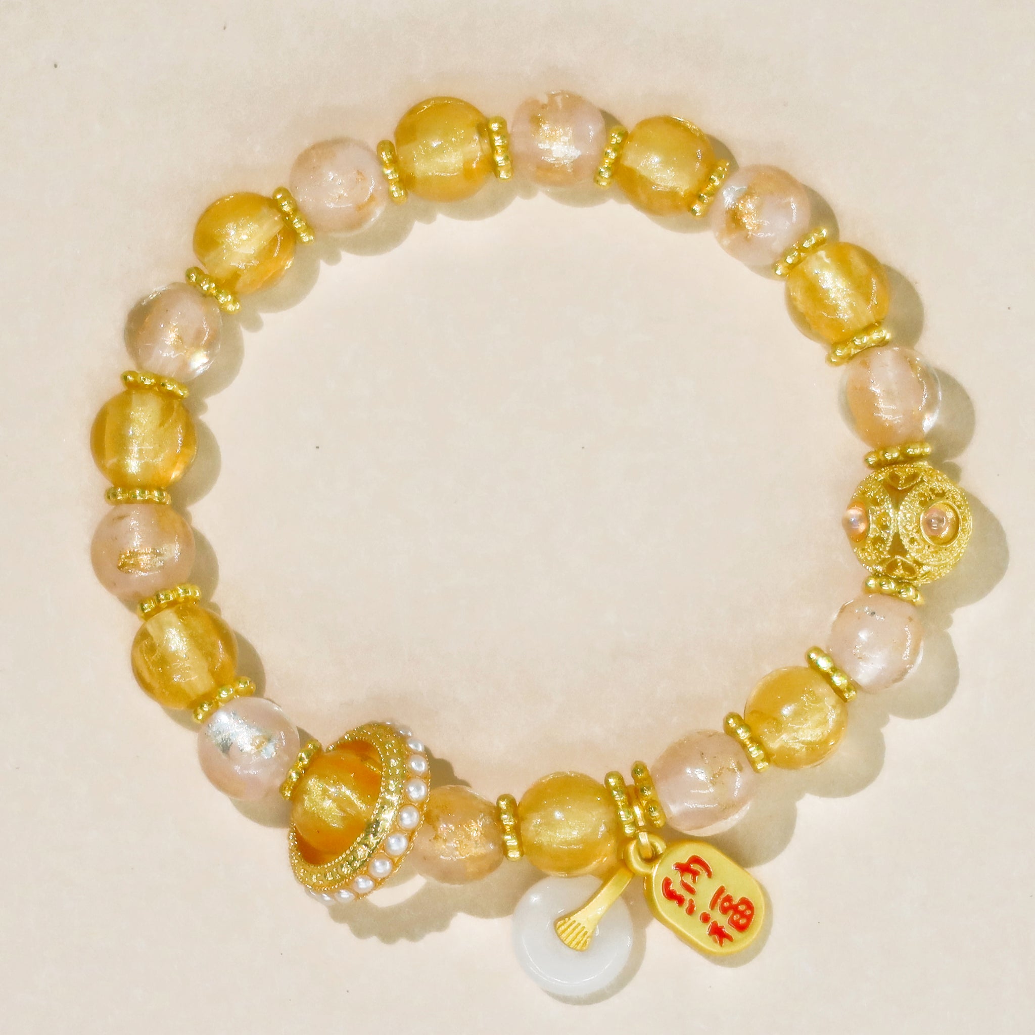 Gold Foil Candy-Heart Bracelet-Peace,Five Blessings & Fulfillment