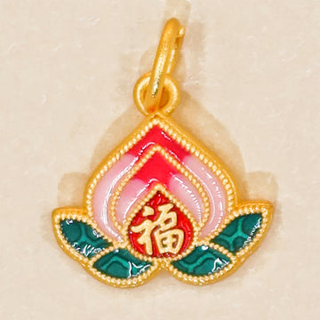 Peach Blossom Chinese Feng Shui Fu Gold Plating Charm – Embrace Blessings and Harmony