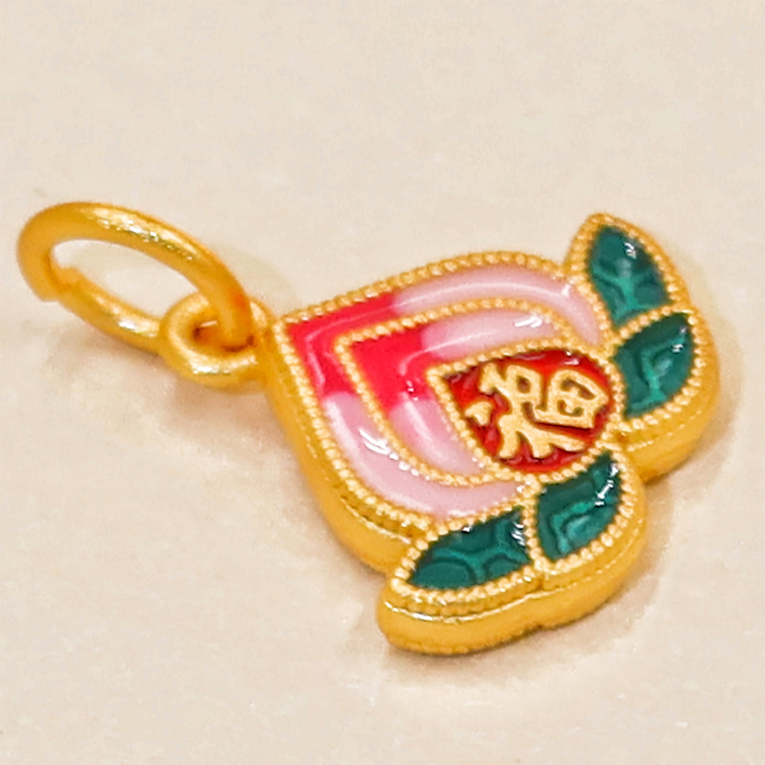 Peach Blossom Chinese Feng Shui Fu Gold Plating Charm – Embrace Blessings and Harmony