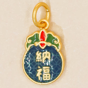 Blue Chinese Feng Shui Fu Gold Plating Charm – Attract Blessings, Enhance Harmony