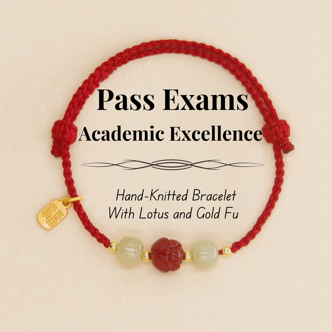 Lotus, "Fu," and Cinnabar Bracelet-Boost Academic Success with Personalized Blessings